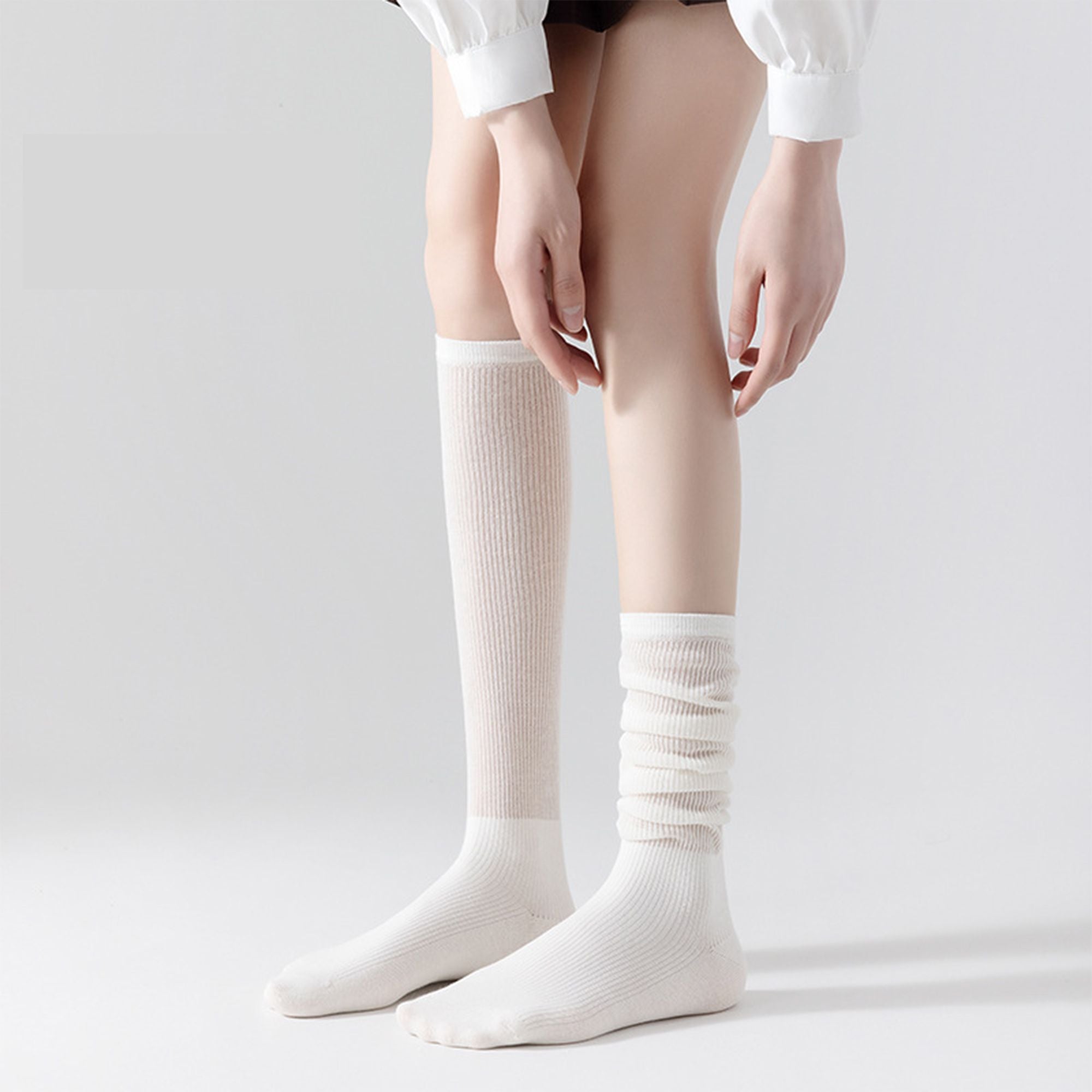 Anna-Kaci Women's 2-Pack Cotton Mesh Knee High Socks Dual-Layer Design Lightweight Breathable Fit