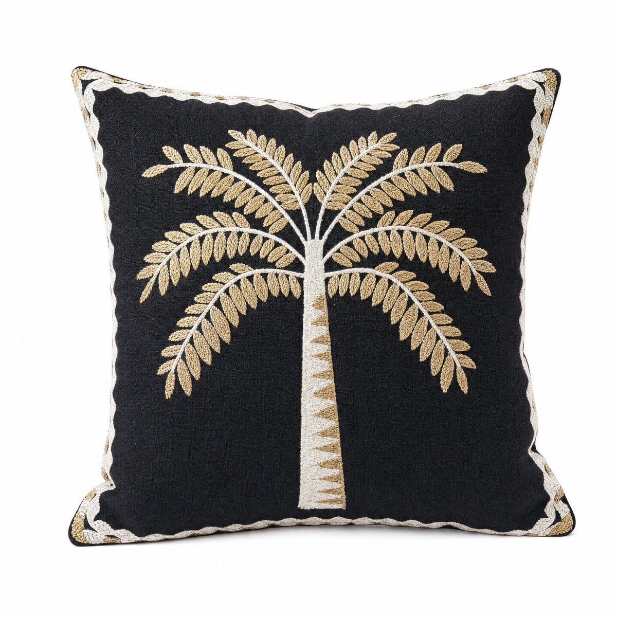Palm Tree Embroidered Throw Pillow Cover Textured Botanical Square Cushion Cover