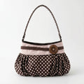 Polka Dot Slouch Shoulder Bag with Oversized Button Accent Pleated Silhouette Retro Inspired Handbag 12x7x0.4 in