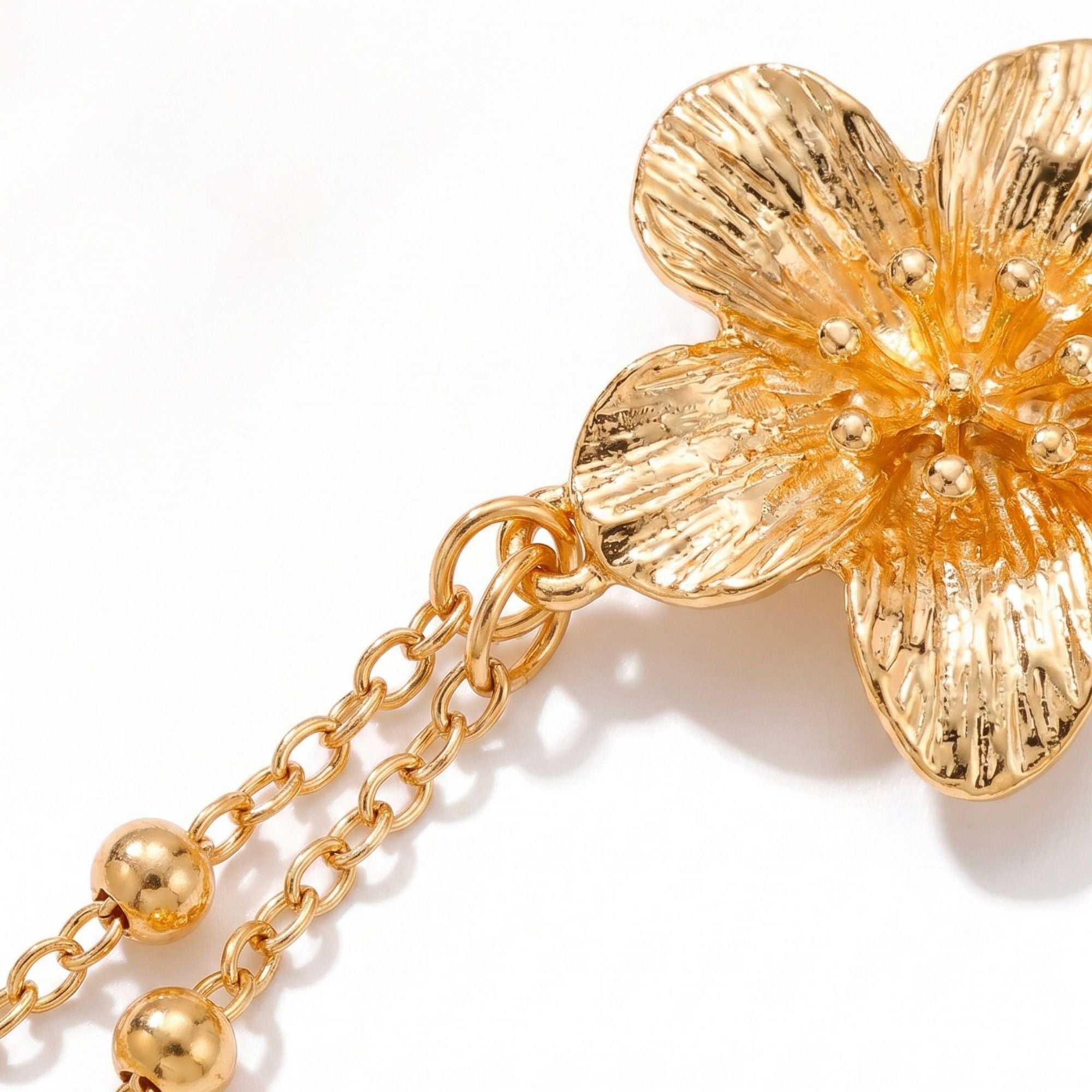 Single Floral Layered Beaded Metal Waist Chain Adjustable Minimalist Statement Waist Jewelry 43.3in