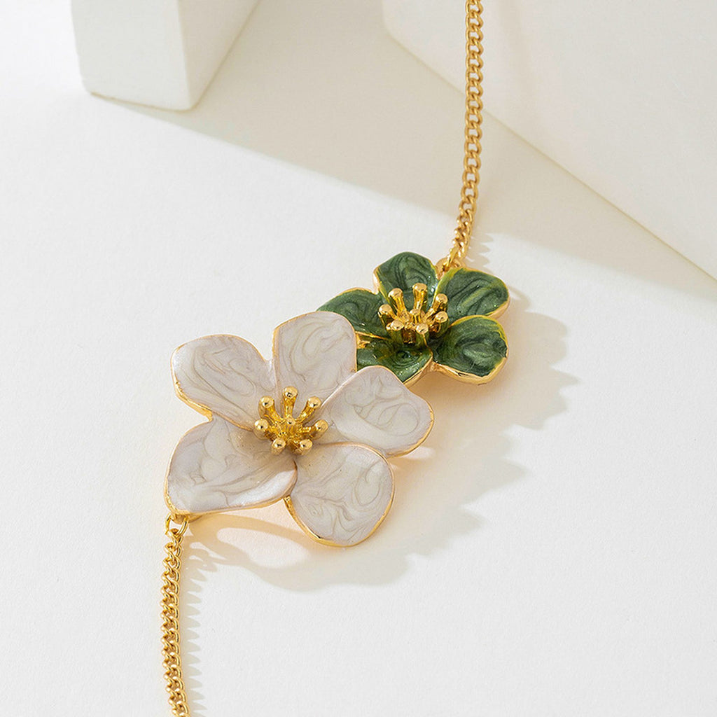 Women's Enamel Flower Pendant Necklace with Gold Chain