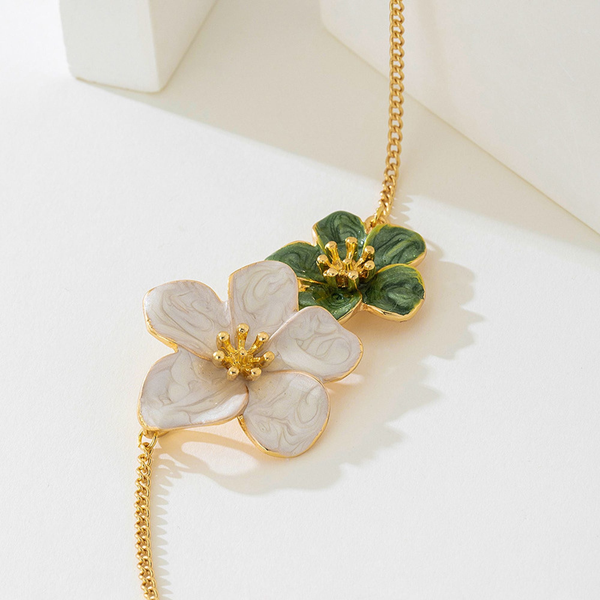 Women's Enamel Flower Pendant Necklace with Gold Chain