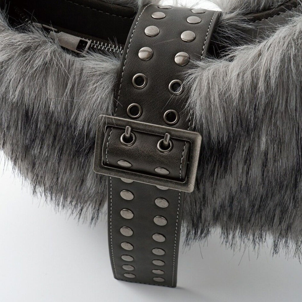 Faux Fur Shoulder Bag Vintage Belted Underarm Bag