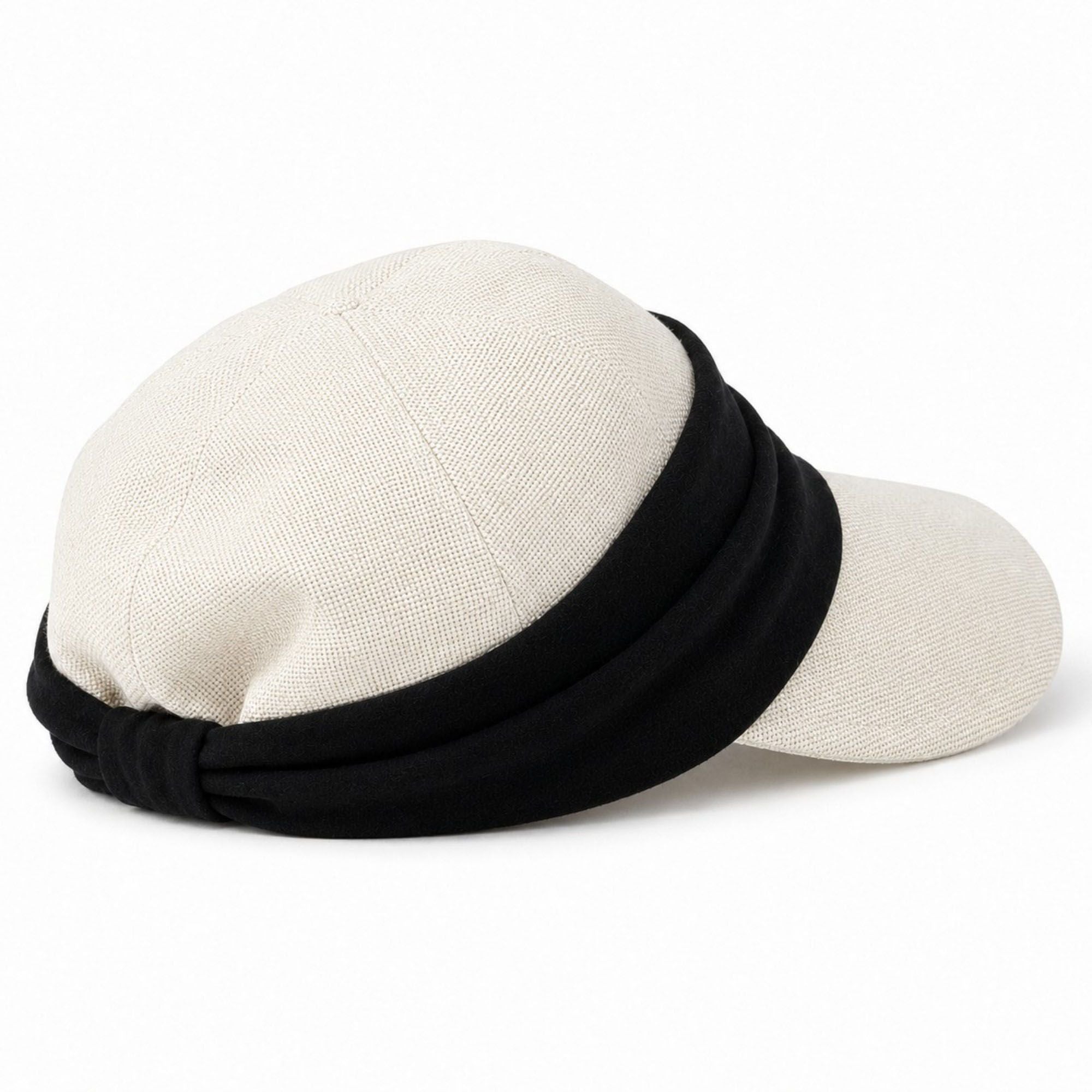 Woven Cadet Cap with Contrast Fabric Band and Short Brim