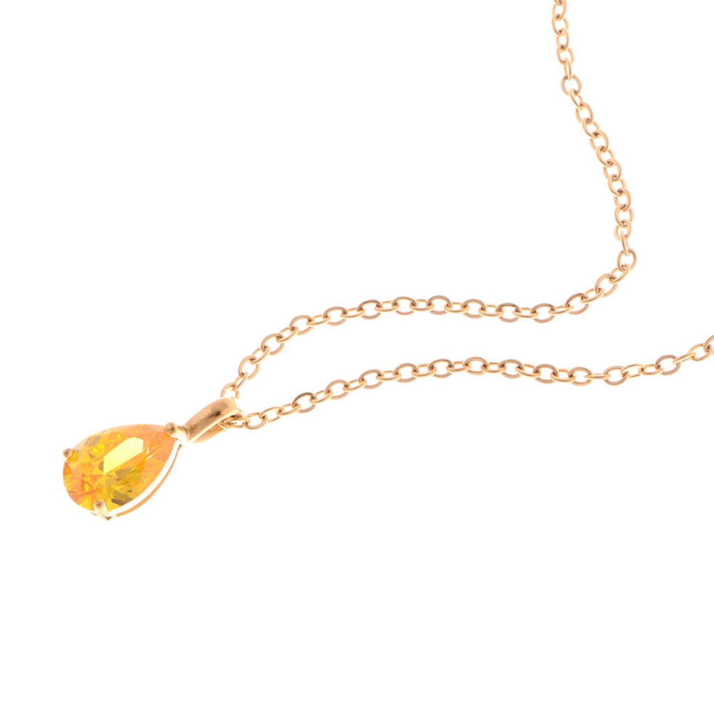 Gold Teardrop Pendant Fashion Necklace with Yellow Gemstone