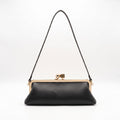 Faux Leather Metal Frame Clasp Shoulder Bag Evening Clutch