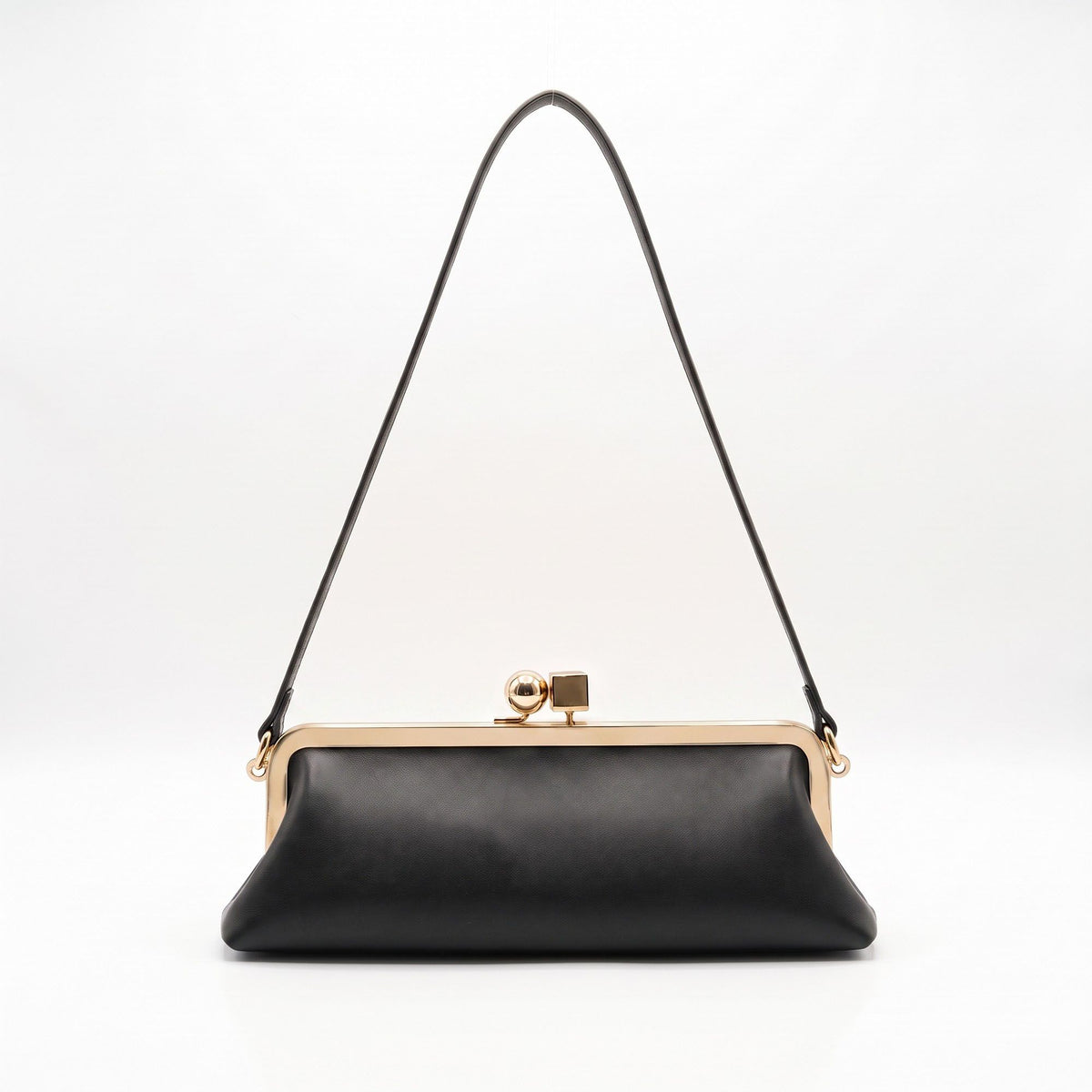 Faux Leather Metal Frame Clasp Shoulder Bag Evening Clutch