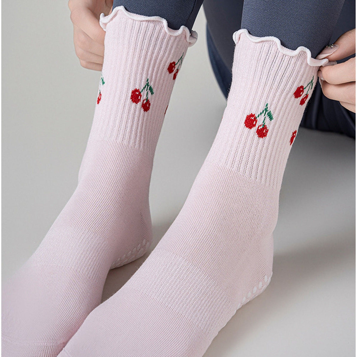 Non Slip Grip Crew Socks 3 Pair Pack Ruffle Cuff Novelty Pattern