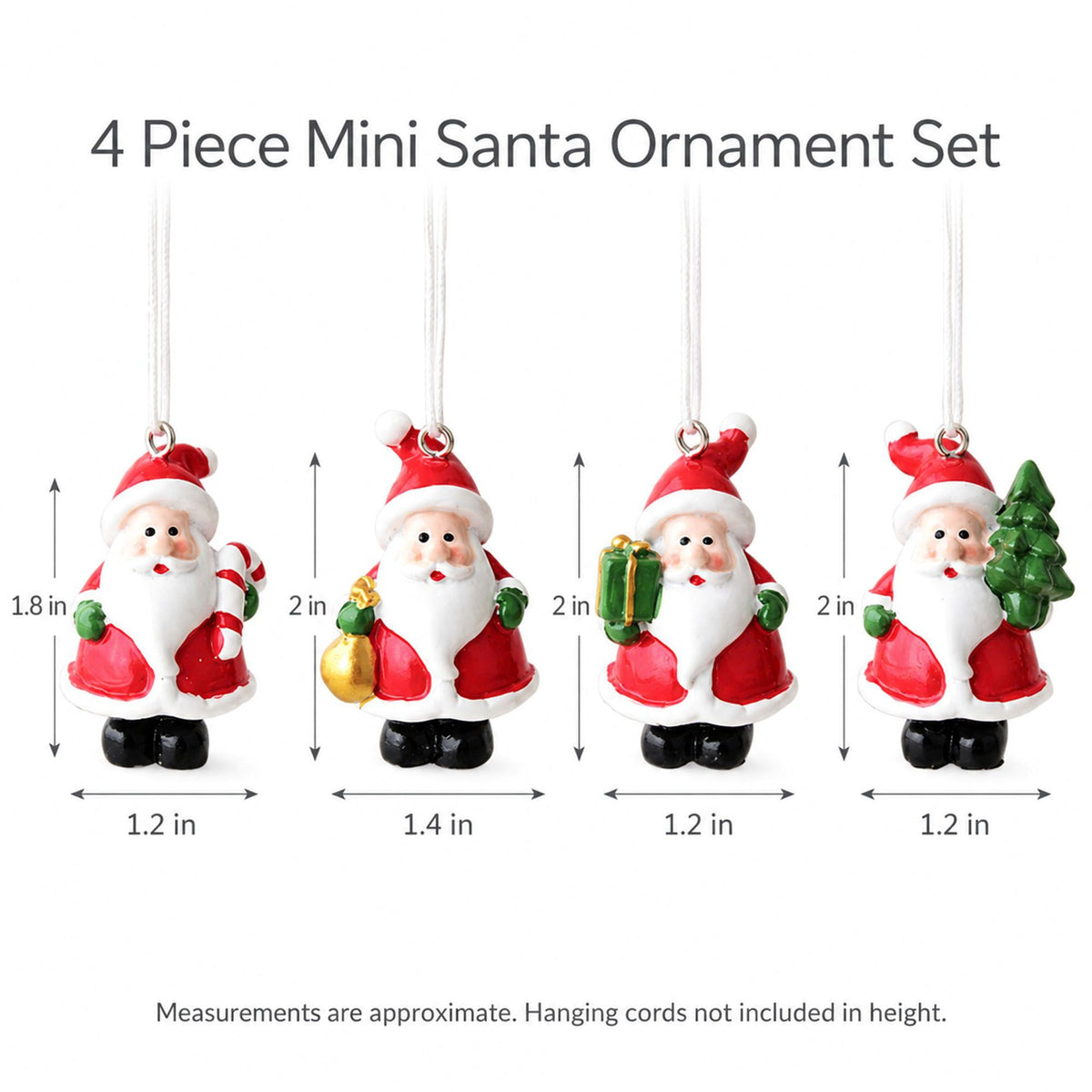 4ct Mini Resin Santa Christmas Tree Ornaments Assorted Holiday Decorations Gift