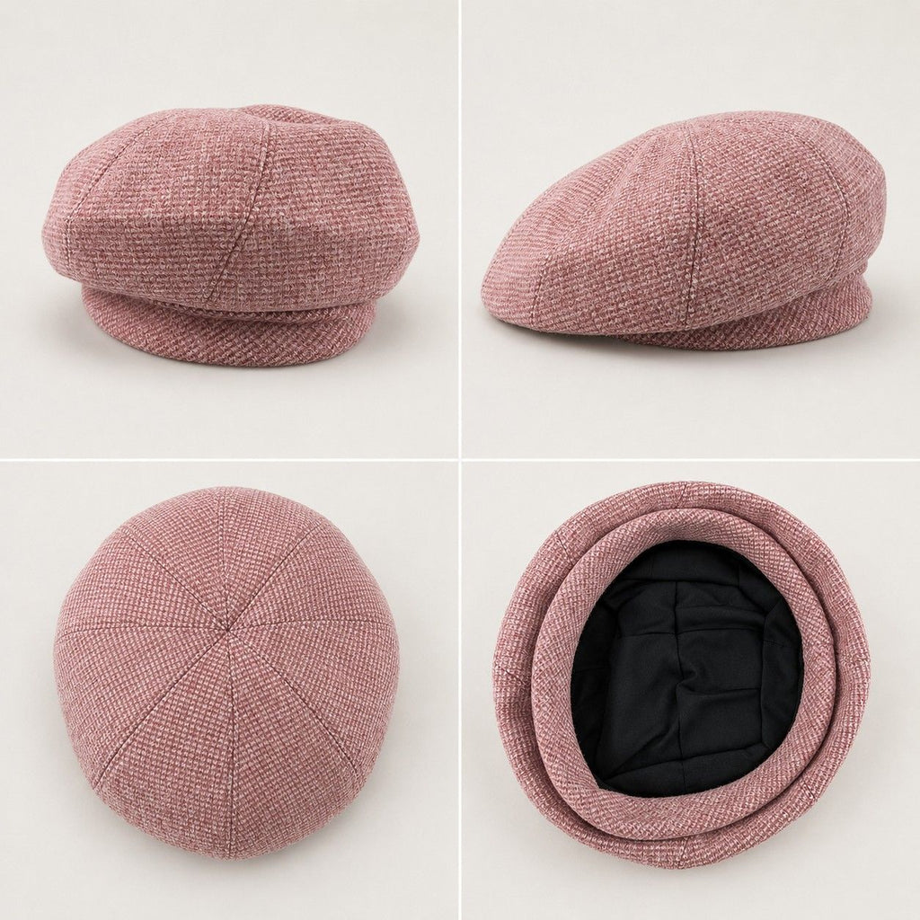 Wool Blend Houndstooth Beret Hat Vintage Painter Cap for Fall Winter