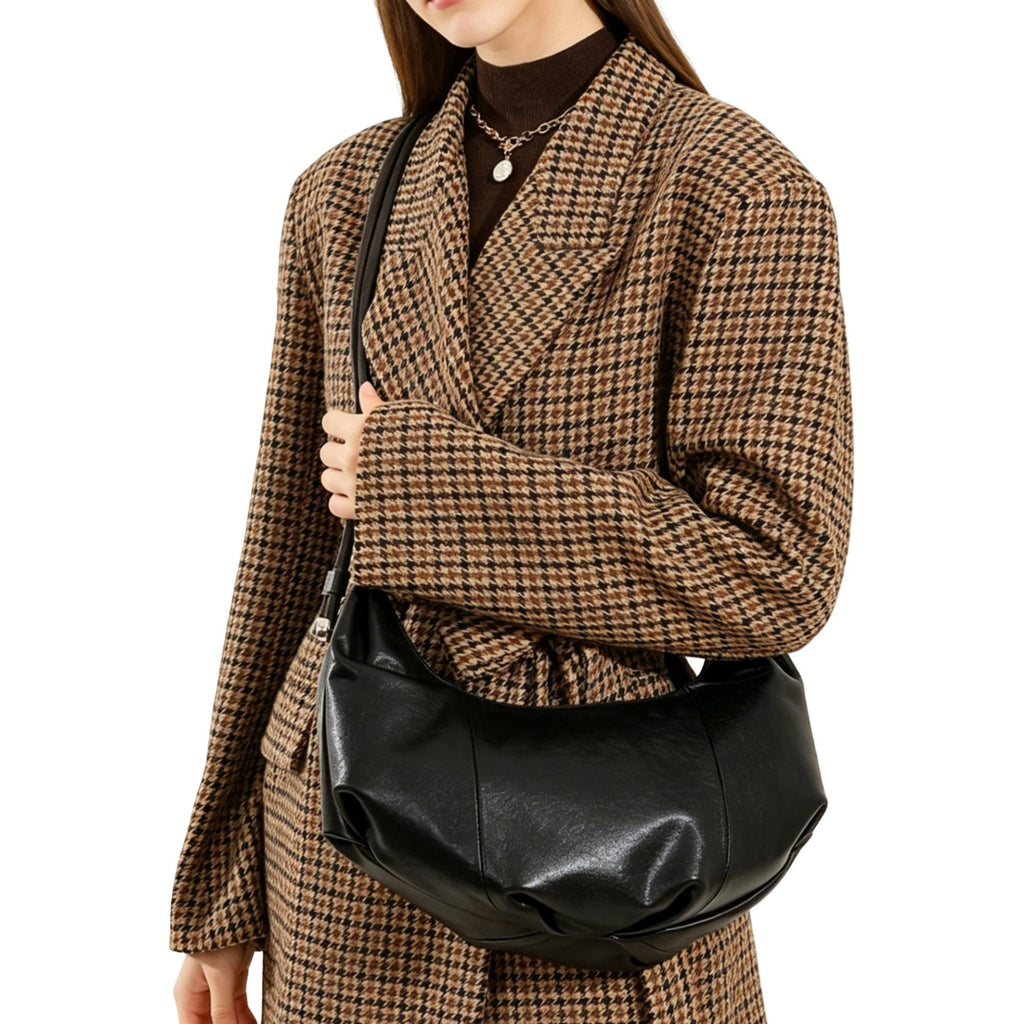 Slouchy Crescent Shoulder Bag with Genuine Leather Finish and Adjustable Strap