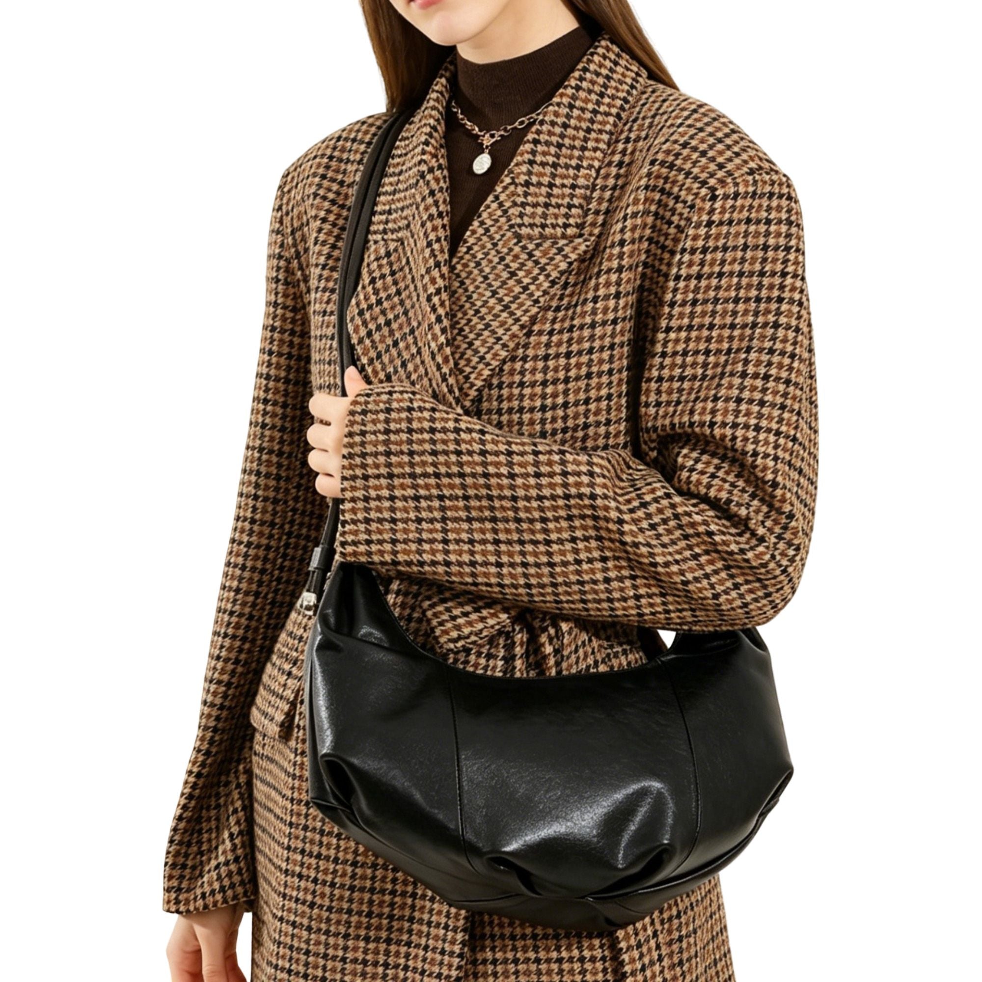 Slouchy Crescent Shoulder Bag with Genuine Leather Finish and Adjustable Strap