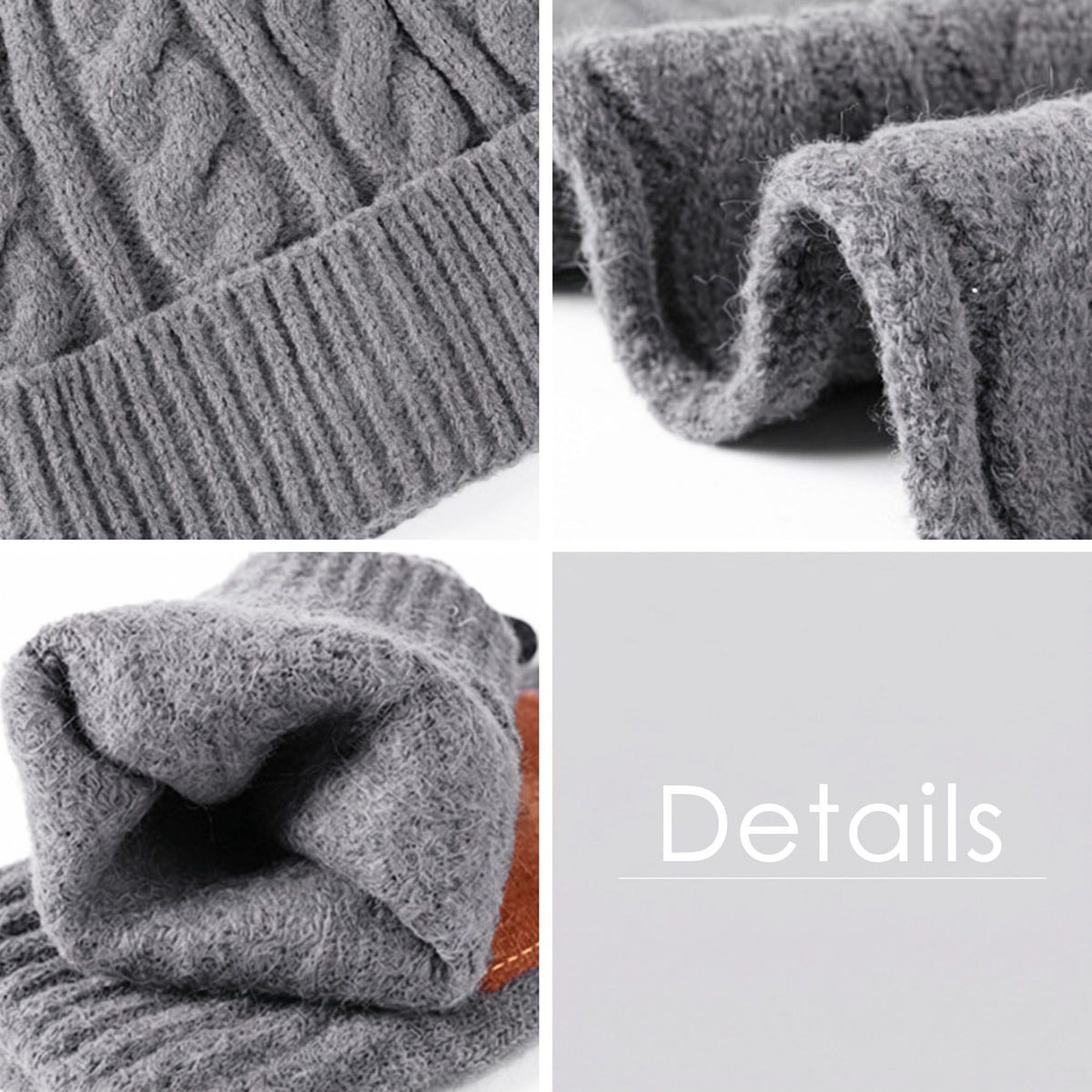 3 Piece Cable Knit Beanie Scarf and Touchscreen Gloves Set