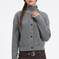 High-Neck Ribbed Button-Down Knit Cardigan Sweater