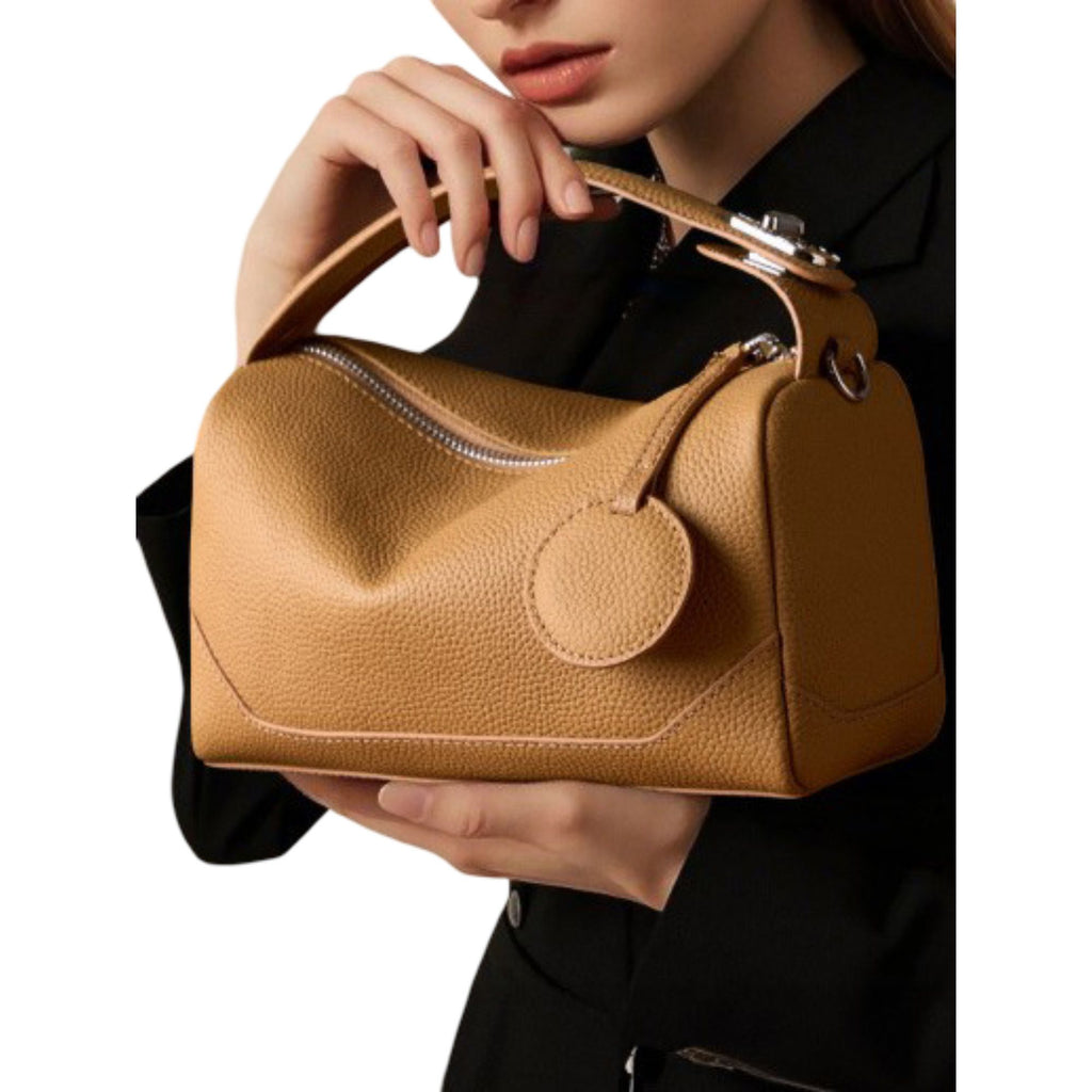 Pebbled Leather Satchel Bag with Top Handle Adjustable Crossbody Strap and Zipper Closure