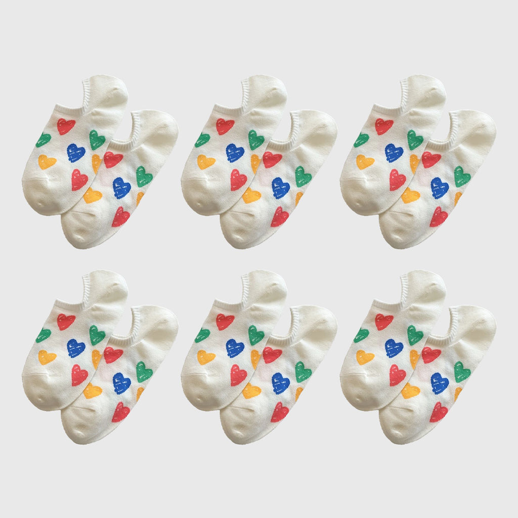 Anna-Kaci Women's Summer Colorful Heart-Printed No-Show Socks 6pk