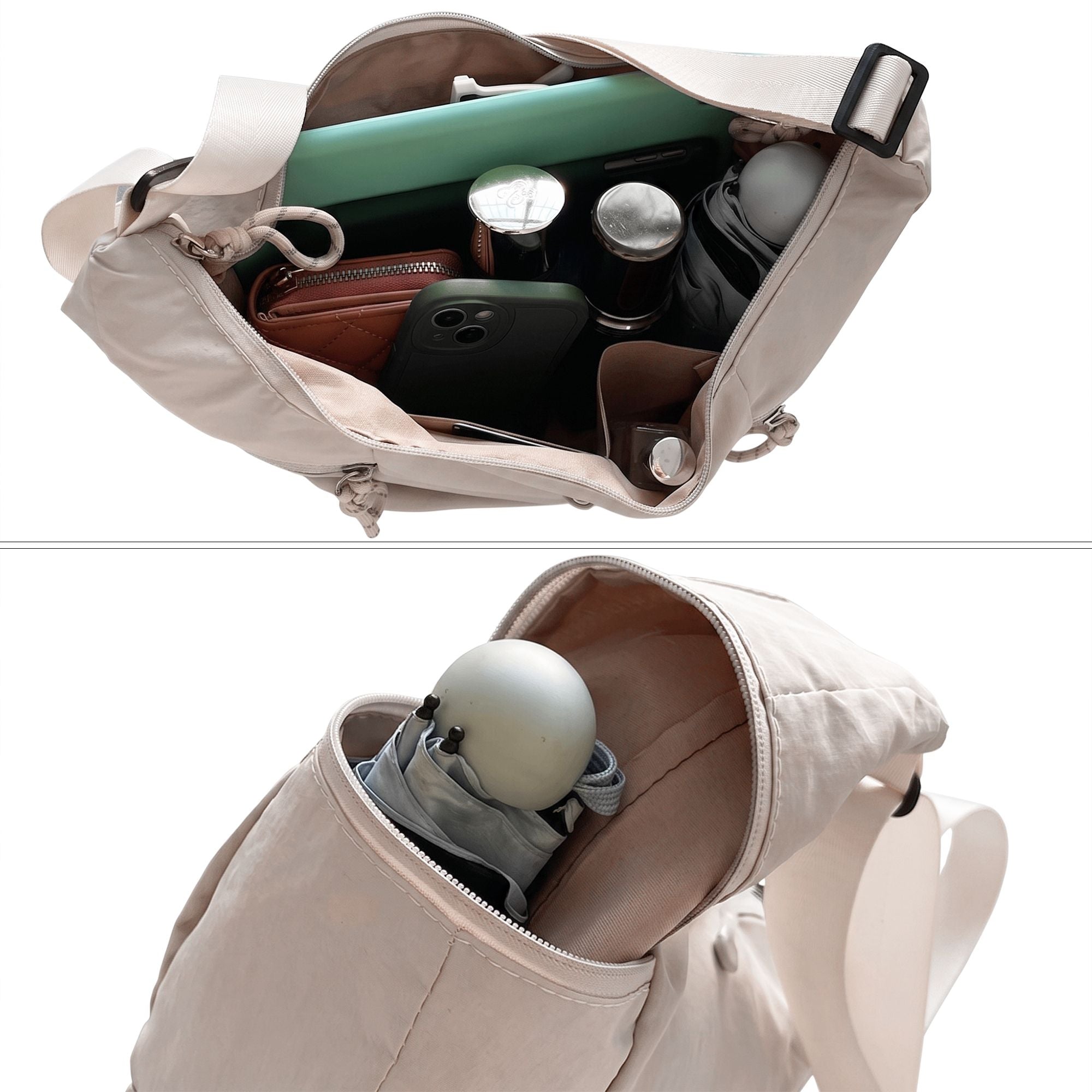 Lightweight Multi Pocket Crescent Crossbody Bag with Adjustable Strap