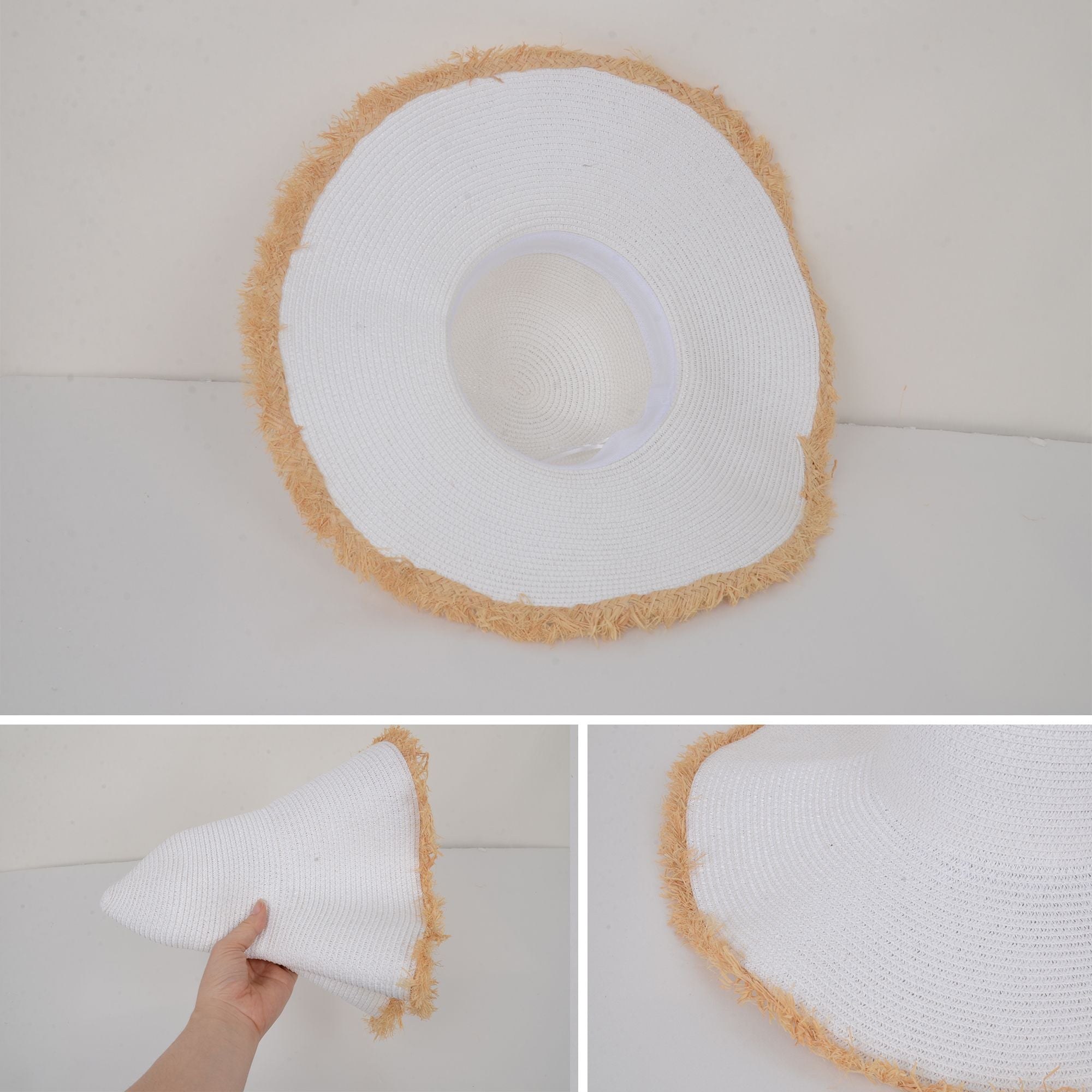 Anna-Kaci Wide Brim Straw Floppy Hat with Frayed Edges Lightweight Sun Protection for Beach Vacation Outdoor Travel Style