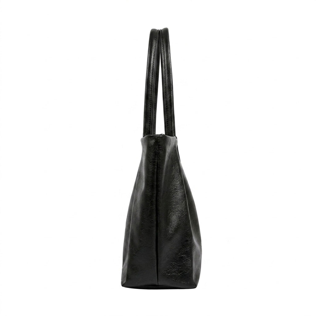 Large Capacity Pleated Faux Leather Shoulder Tote Bag for Work