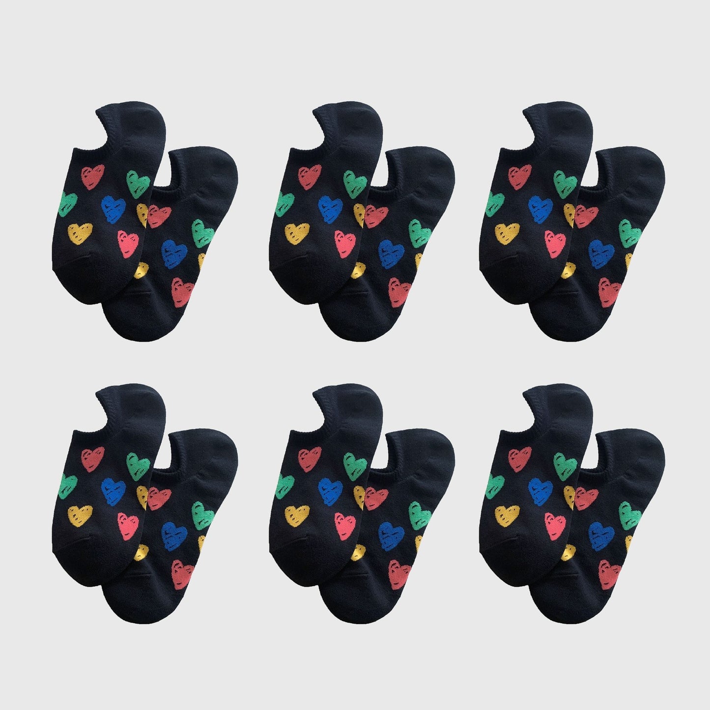 Anna-Kaci Women's Summer Colorful Heart-Printed No-Show Socks 6pk