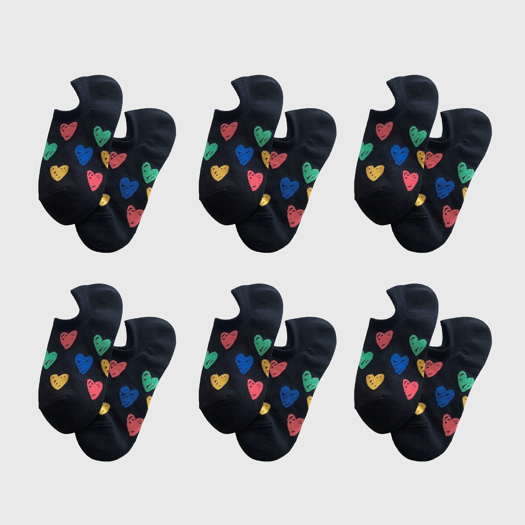 Anna-Kaci Women's Summer Colorful Heart-Printed No-Show Socks 6pk