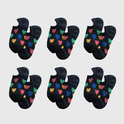 Anna-Kaci Women's Summer Colorful Heart-Printed No-Show Socks 6pk