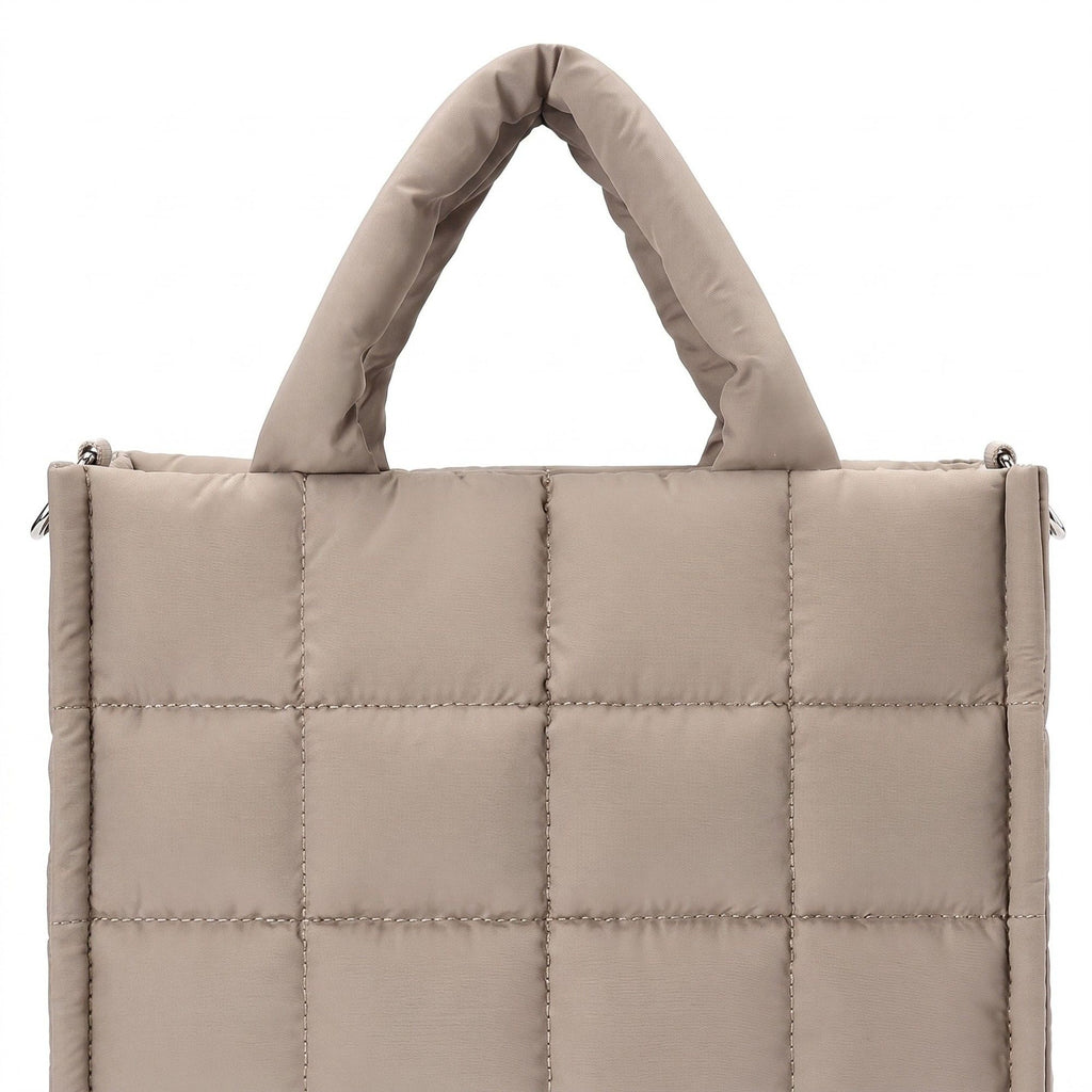 Quilted Puffer Tote Bag with Top Handles and Adjustable Crossbody Strap 11x10x5.5in