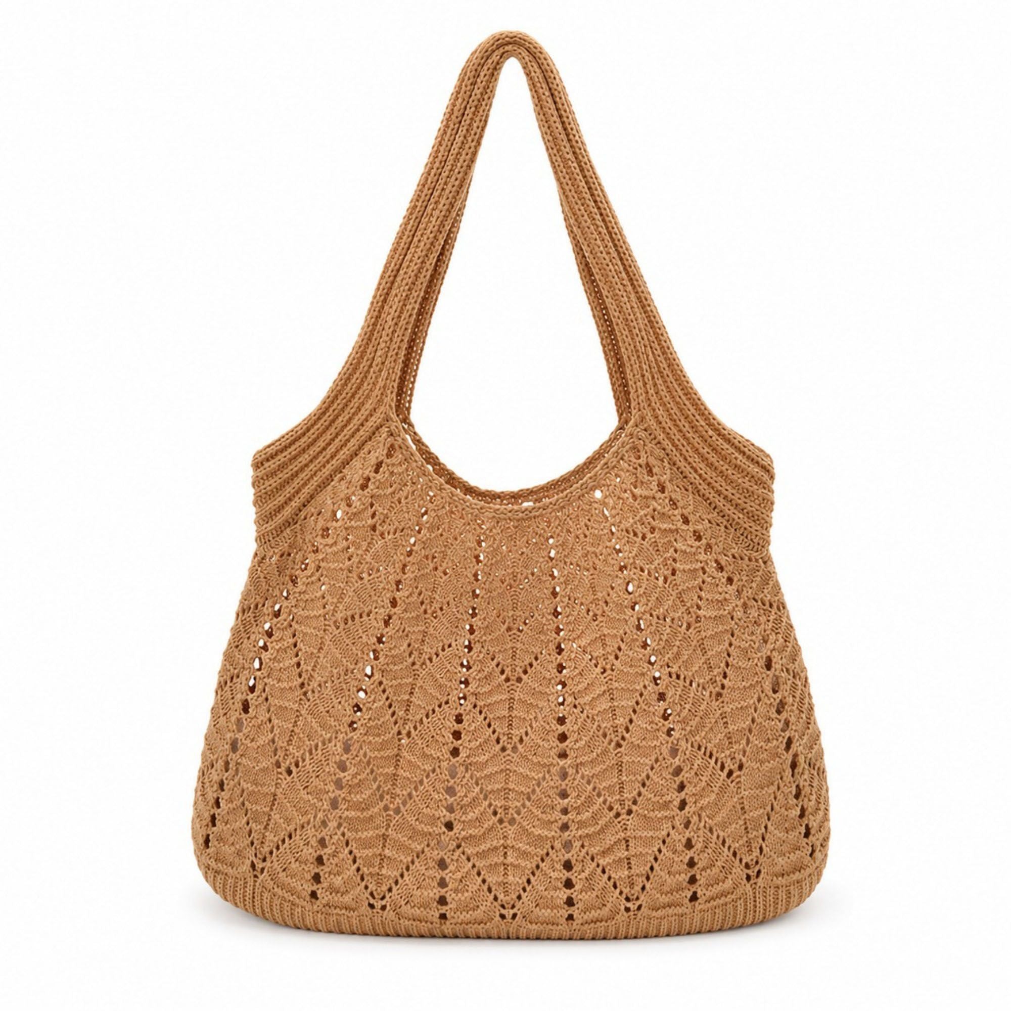 Crochet Tote Bag Lightweight Shoulder Bag with Openwork Knit Texture