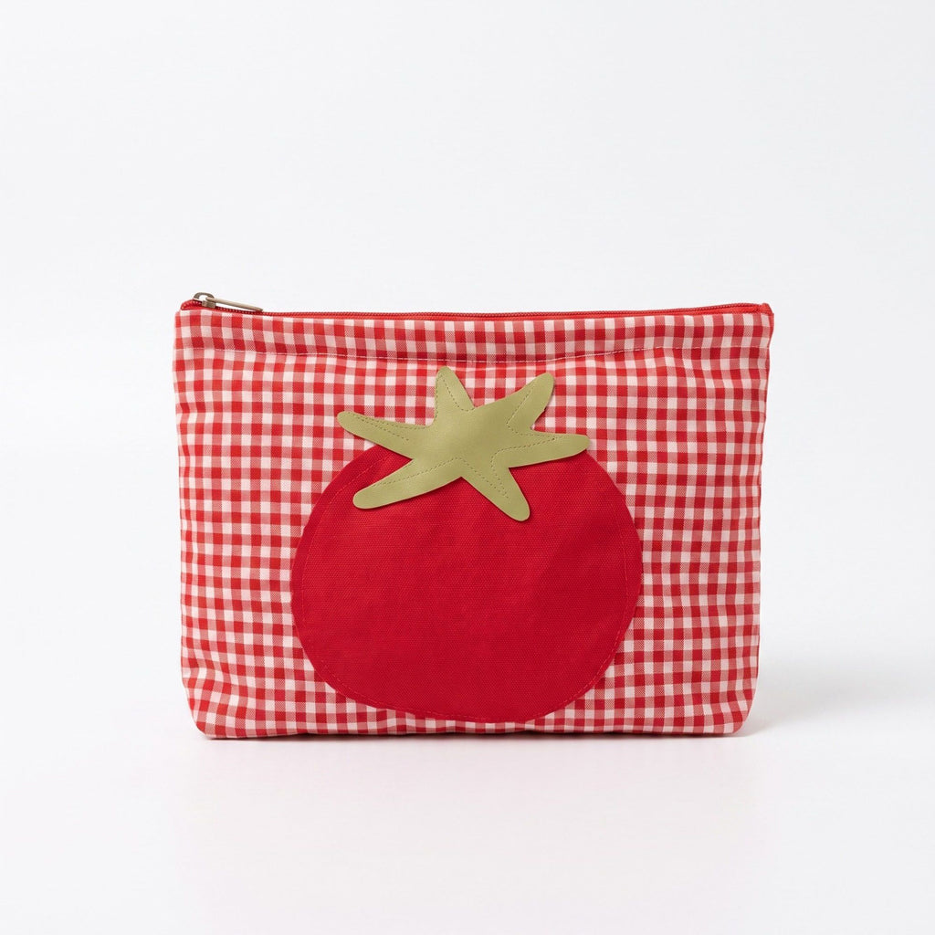 Tomato Applique Gingham Zippered Cosmetic Bag