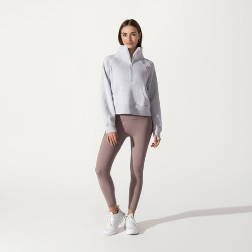 Anna-Kaci Active Women's Long Sleeve Half Zip Pullover Sweatshirt with High Collar and Kangaroo Pocket Design