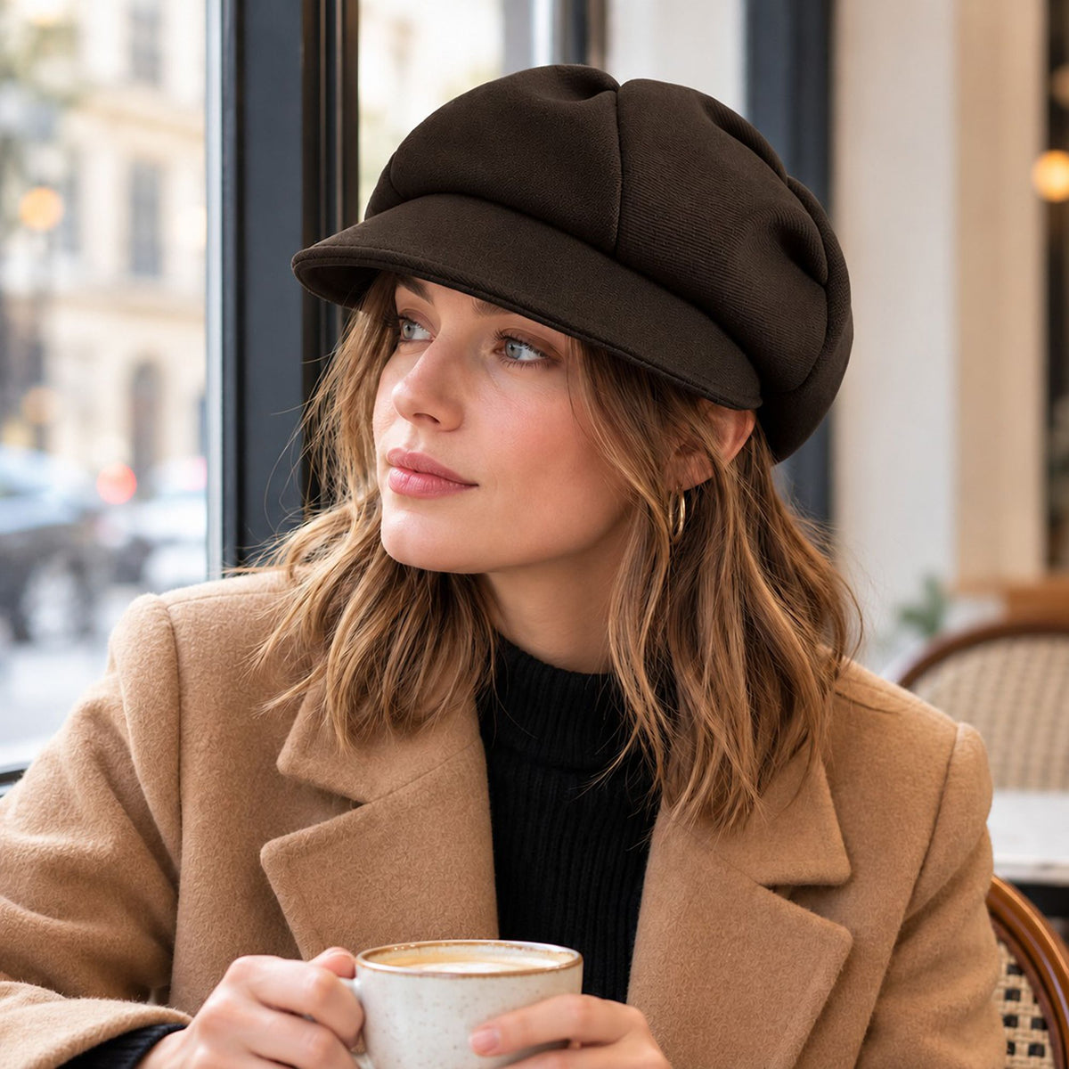 Textured Newsboy Cap with Rounded Panel Crown