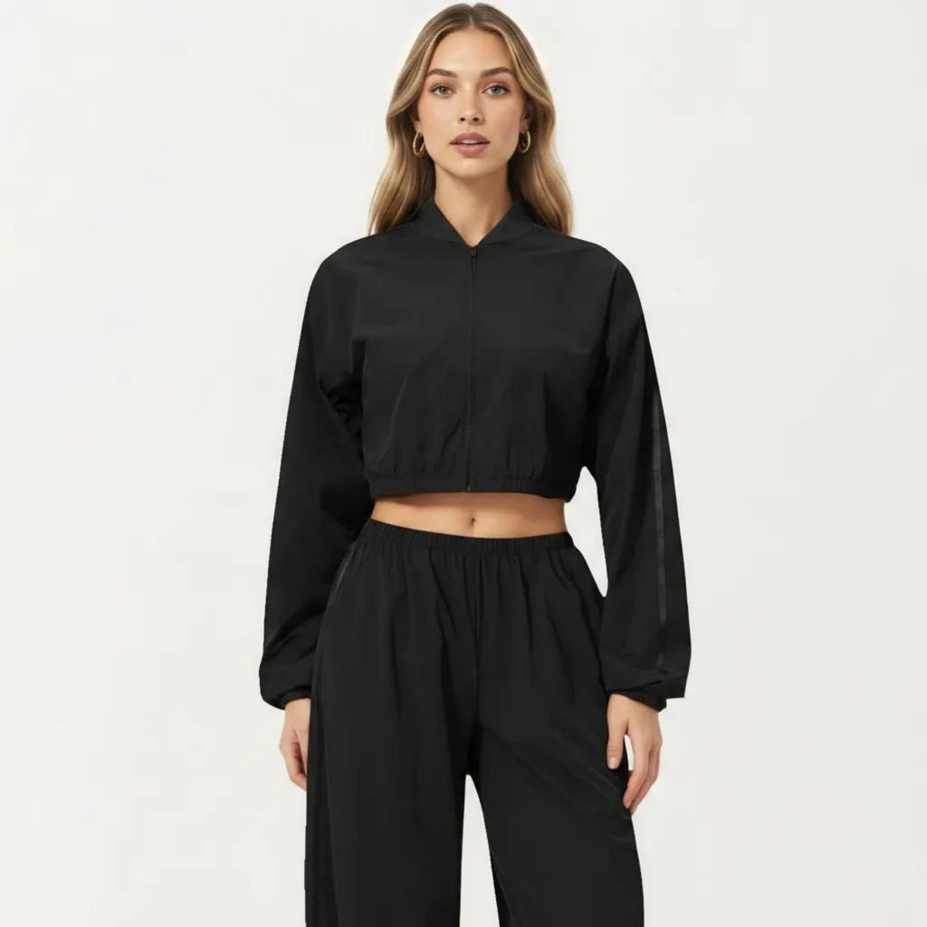 Anna-Kaci Active Women's Cropped Zip Front Jacket with Elastic Hem and Long Sleeves