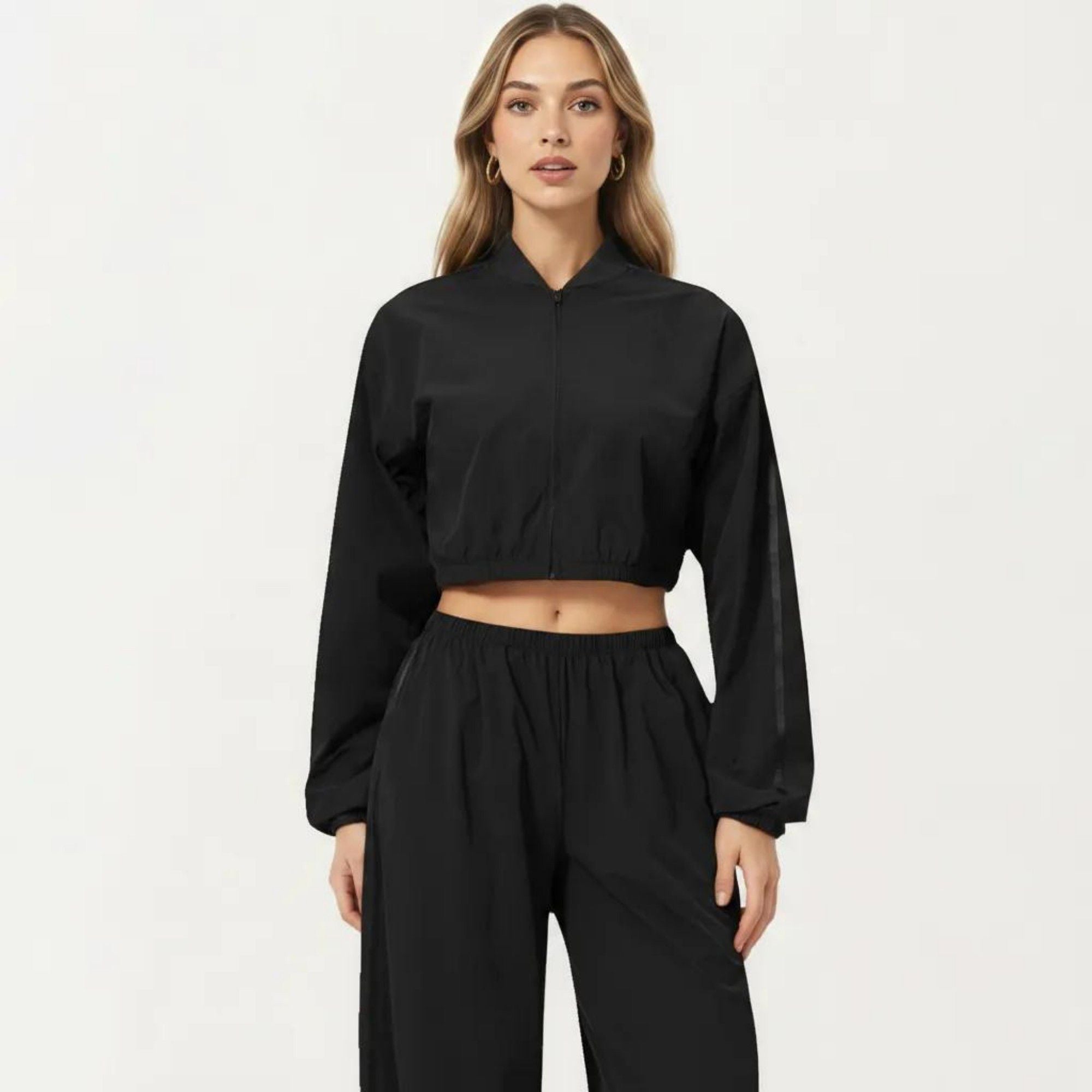 Anna-Kaci Active Women's Cropped Zip Front Jacket with Elastic Hem and Long Sleeves