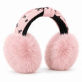 Plush Foldable Winter Earmuffs with Bow Print Knotted Headband