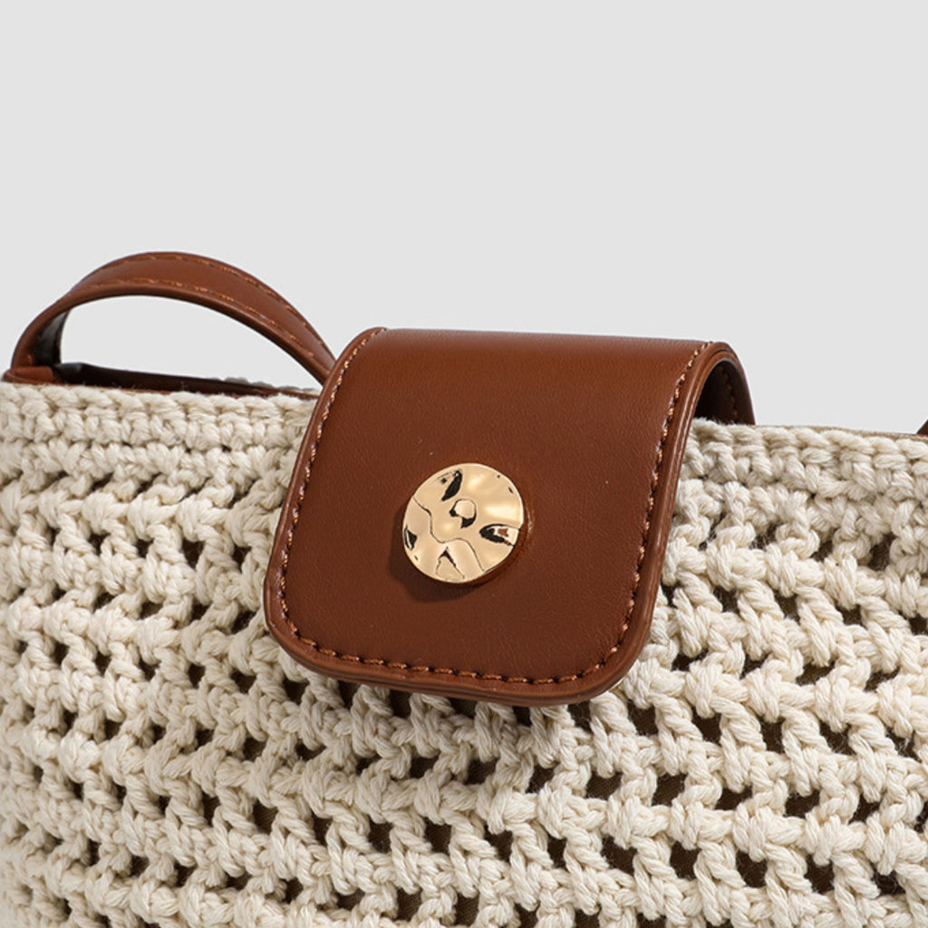 Crochet Crossbody Bag with Flap Closure and Adjustable Strap