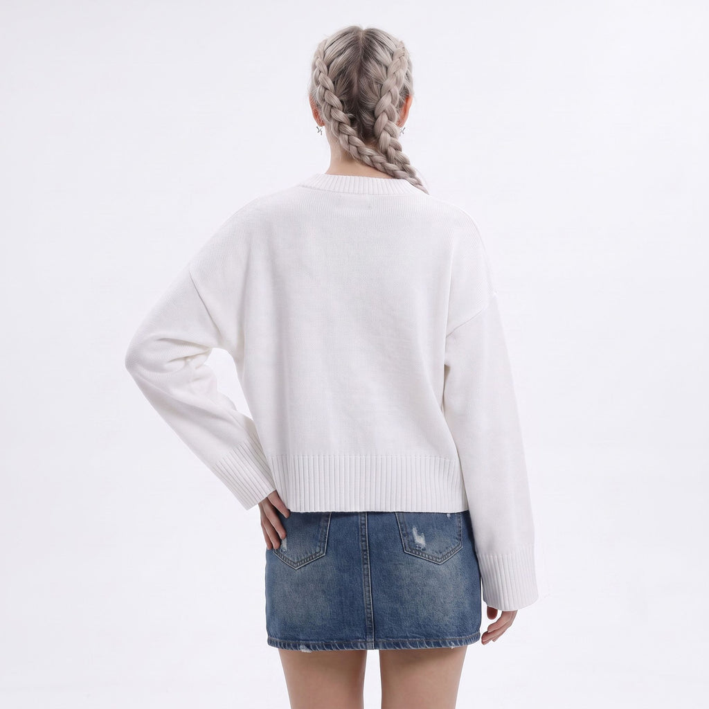 Oversized Crewneck Knit Sweater with Flared Sleeves