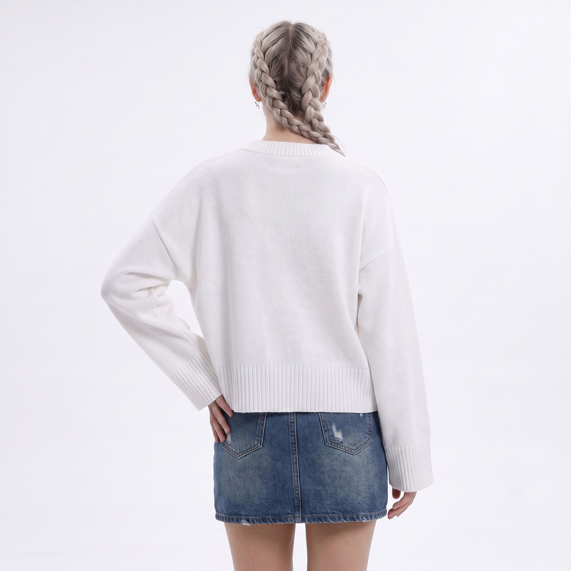 Oversized Crewneck Knit Sweater with Flared Sleeves