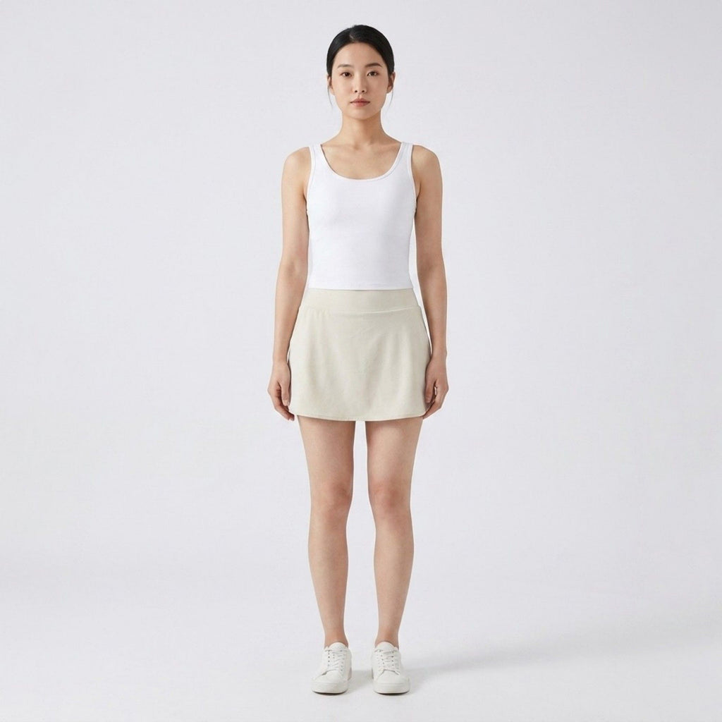 Anna-Kaci Active Women's High Waist Athletic Skort with Wide Waistband Curved Hem Smooth Stretch Knit and Built In Shorts