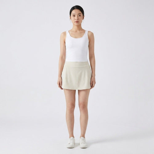 Anna-Kaci Active Women's High Waist Athletic Skort with Wide Waistband Curved Hem Smooth Stretch Knit and Built In Shorts