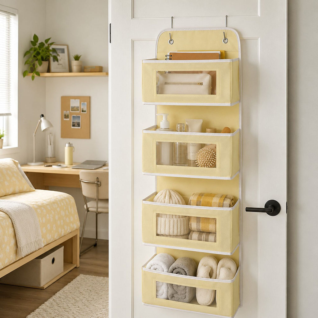 4 Tier Hanging Storage Organizer with Clear Window Pockets for Door Wall or Closet