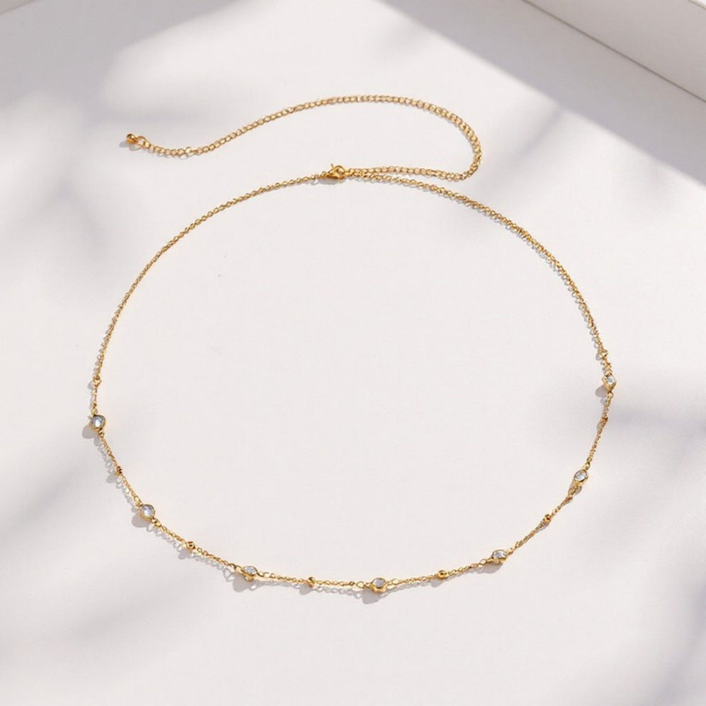 Anna-Kaci Women's Delicate Rhinestone Waist Chain with Minimalist Thin Link Design and Adjustable Closure 45.5in