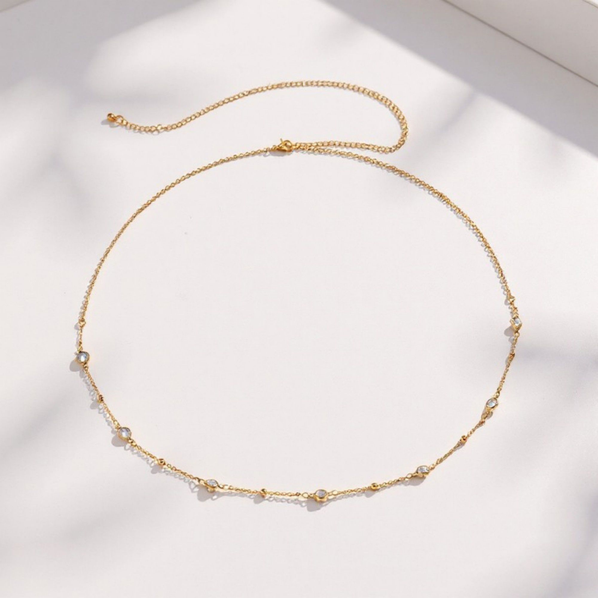 Anna-Kaci Women's Delicate Rhinestone Waist Chain with Minimalist Thin Link Design and Adjustable Closure 45.5in