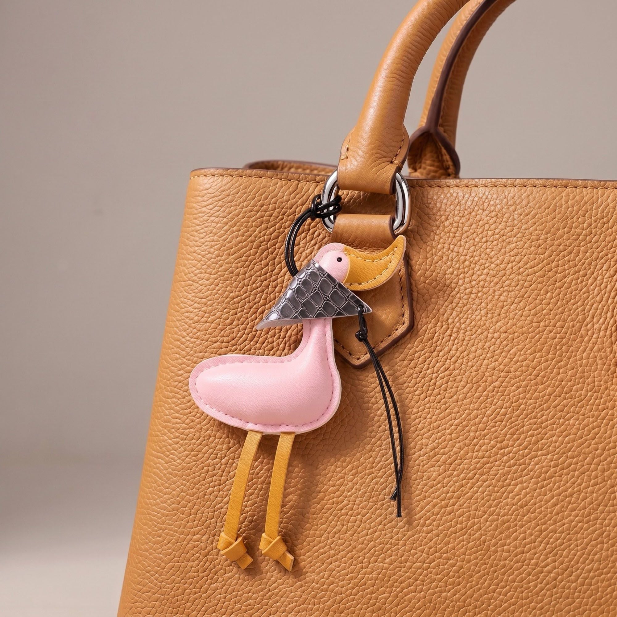 Duck Bag Charm with Beak and Patterned Scarf Accent