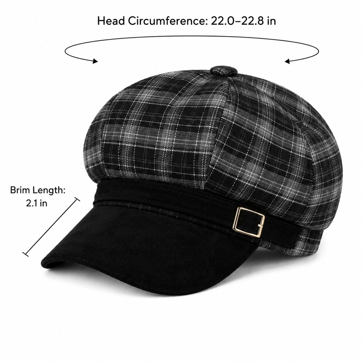 Plaid Newsboy Cap Vintage Baker Boy Hat Adjustable Buckle Band