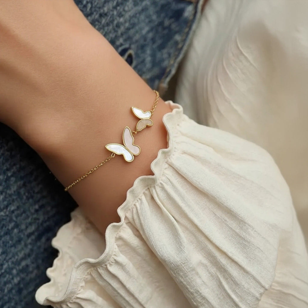 Women's Butterfly Chain Bracelet with Delicate Wing Silhouettes and Minimalist Linked Design for a Soft Feminine Accent