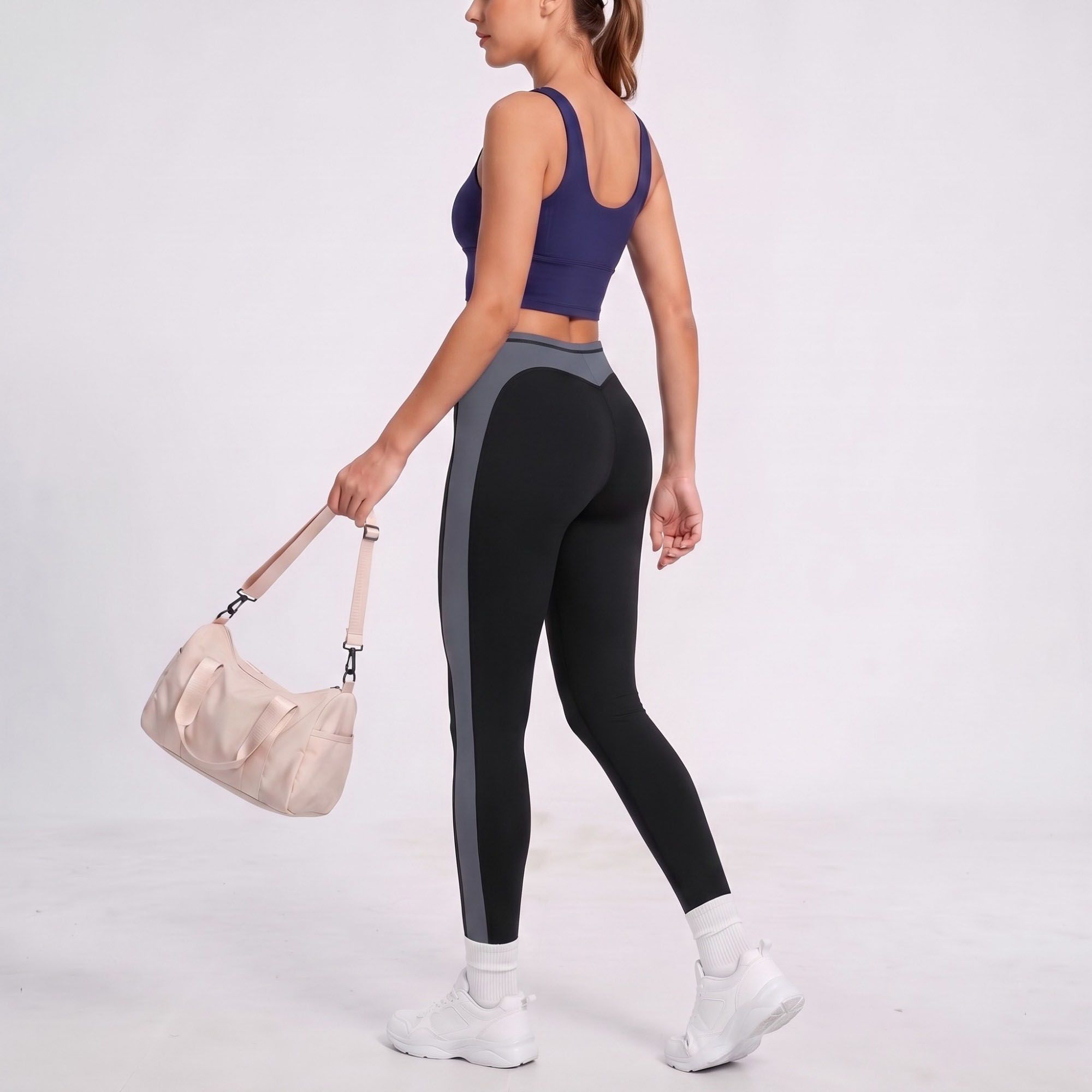 Colorblock High Waist Full Length Leggings Fitted Yoga Pants for Running Gym Training