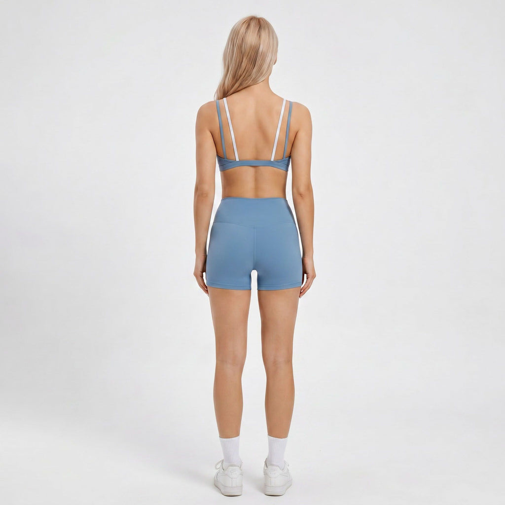 Padded Double Strap V Neck Sports Bra Tank Top Contrast Trim Workout Yoga Crop Top
