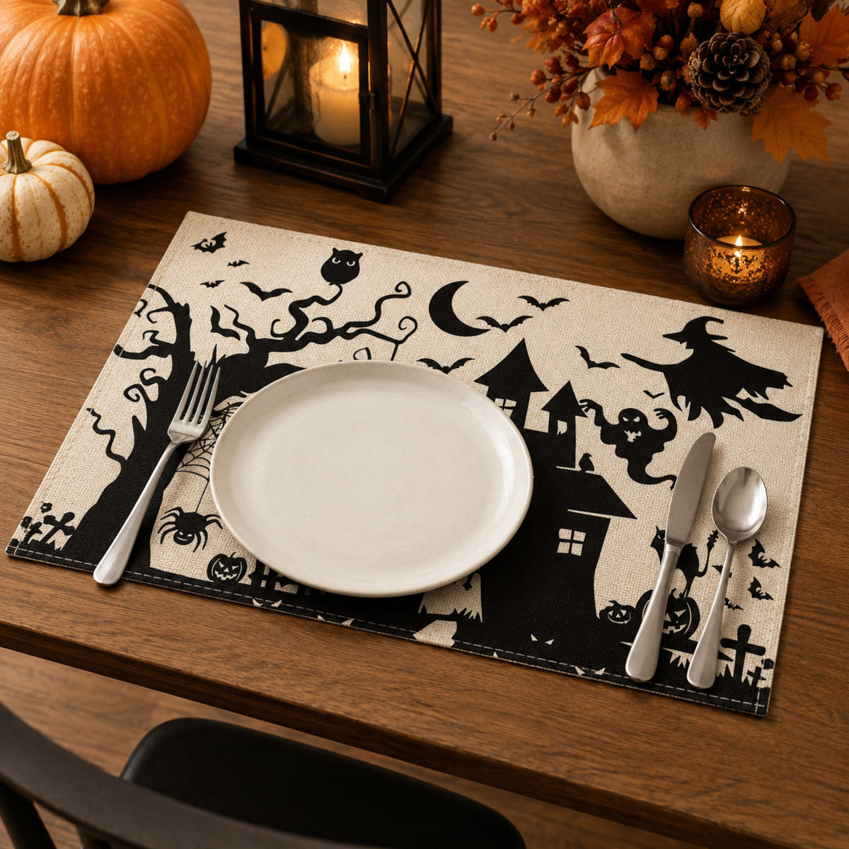 Halloween Ghost Pumpkin Skeleton Placemat Set of 4