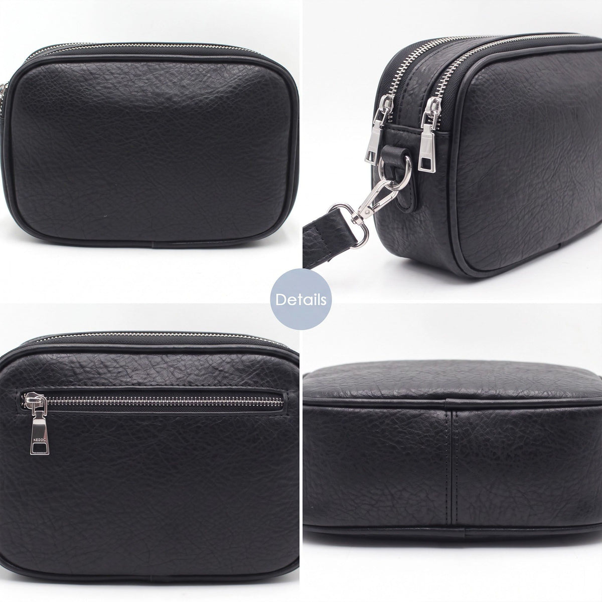 Small Textured Crossbody Bag with Double Zipper Adjustable Strap