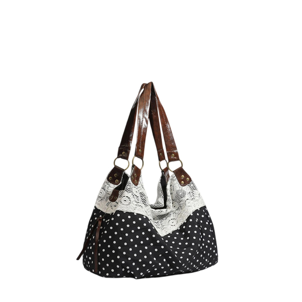 Polka Dot Lace Accent Shoulder Bag for Women